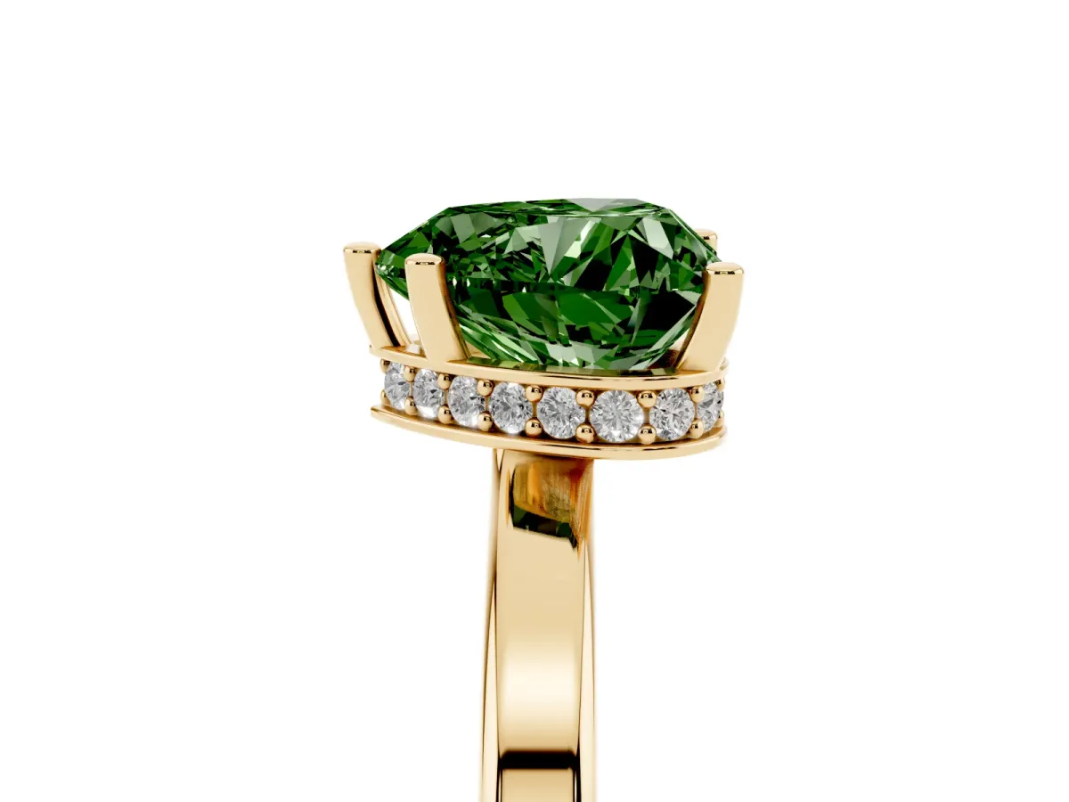 Fancy Green Heart Cut Cut Solitaire Engagement Ring with Four-Prong Setting on a Classic Band Yellow gold