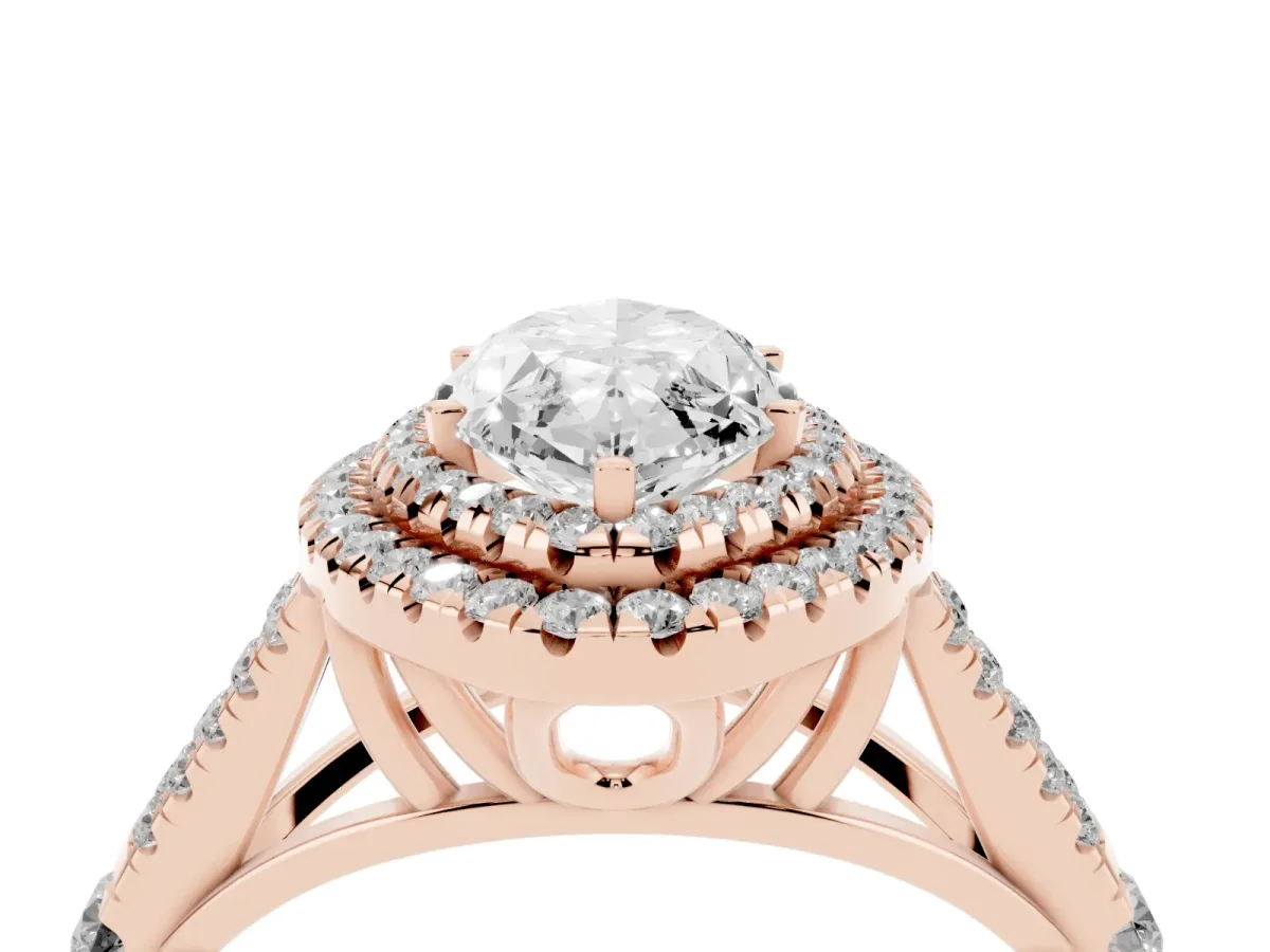Marquise Cut Diamond Pavé Split Shank Double Halo Engagement Ring Rose gold