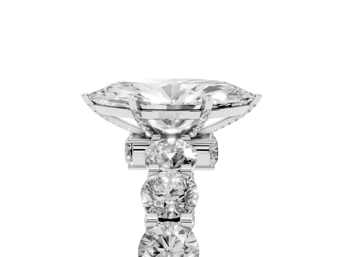Marquise Cut Diamond Side Stone Engagement Ring with Four-Prong Setting White gold
