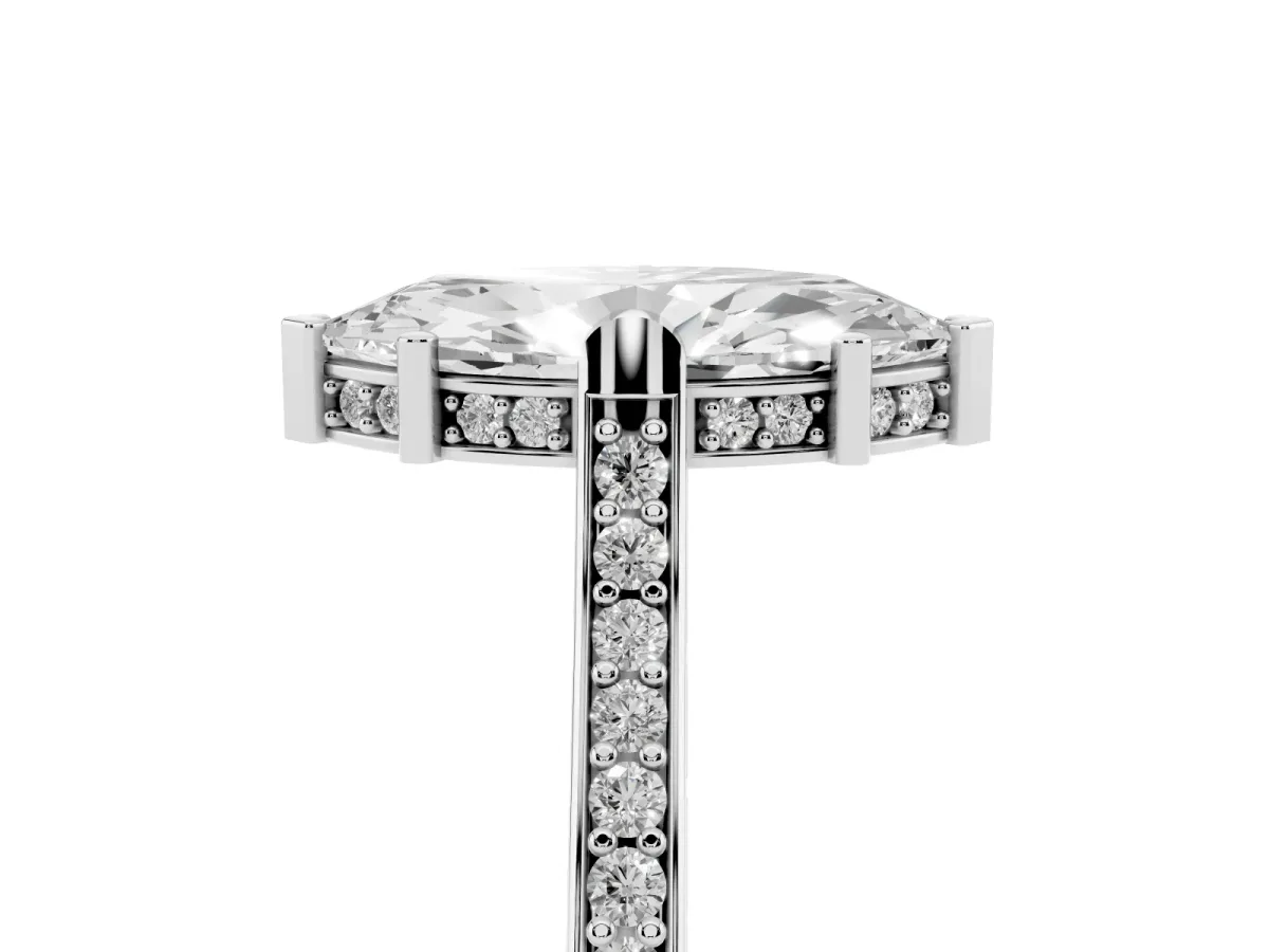 Marquise Cut Solitaire Diamond Ring with Channel Set Band and Bezel Prong Setting Platinum