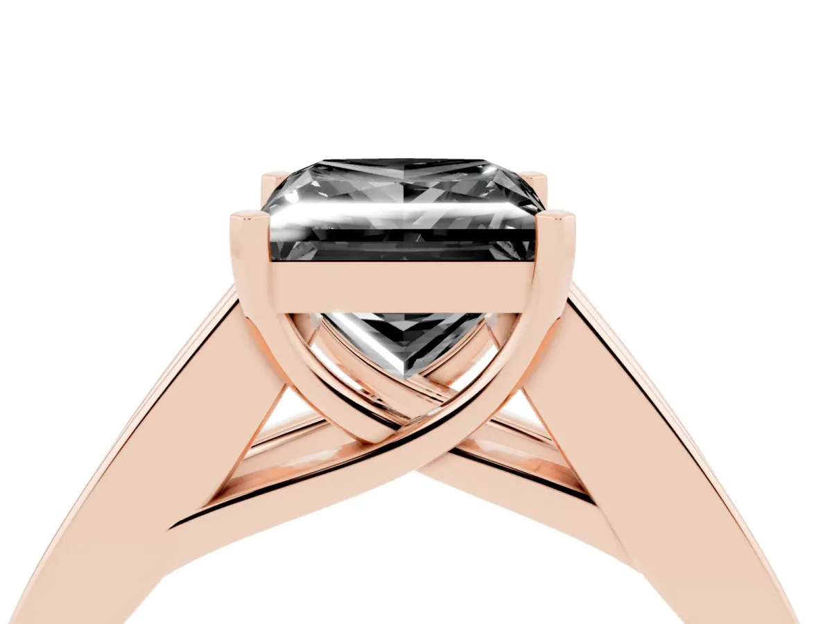 Fancy Black Princess Cut Cut Channel Set Solitaire Ring with Four-Prong Setting Rose gold