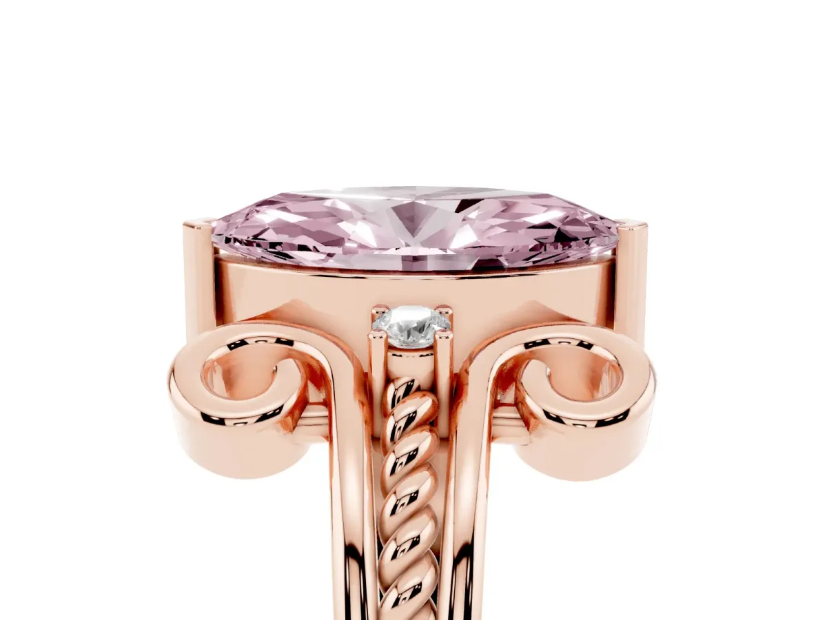 Fancy Pink Marquise Cut Solitaire Twisted Band Scroll Prong Ring Rose gold