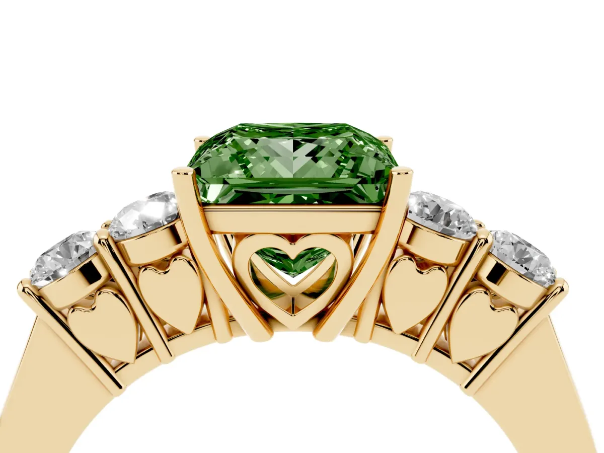 Fancy Green Princess Cut Cut Diamond Five-Stone Prong Set White Gold Ring Yellow gold