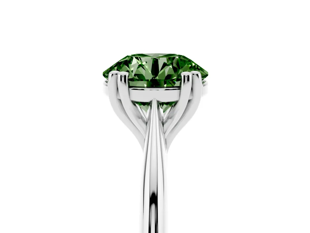 Fancy Green Round Cut Solitaire Diamond Ring with Six-Prong Setting and Classic Band Silver