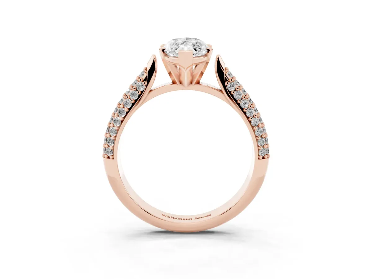 Marquise Cut Diamond Solitaire Engagement Ring with Multi-Row Round Pavé Band and Prong Setting Rose gold