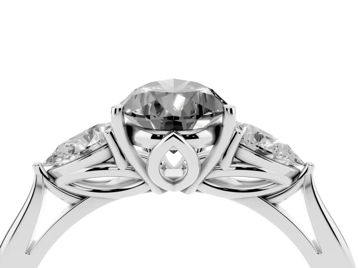 Fancy Black Pear Cut Diamond Three-Stone Ring with Pear Side Stones and Prong Setting Platinum