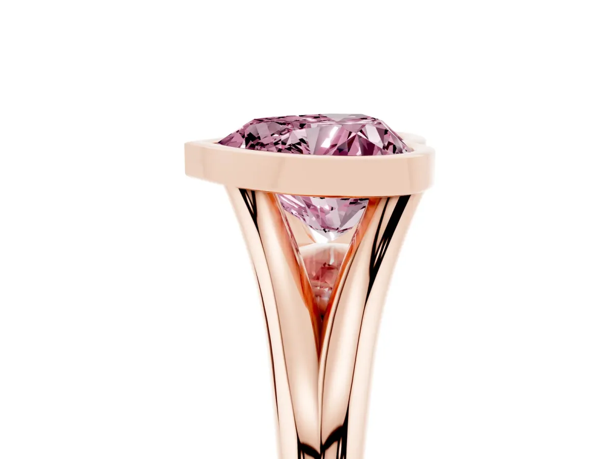 Fancy Pink Bezel Set Heart Cut Cut Solitaire Ring with Tapered Band Rose gold