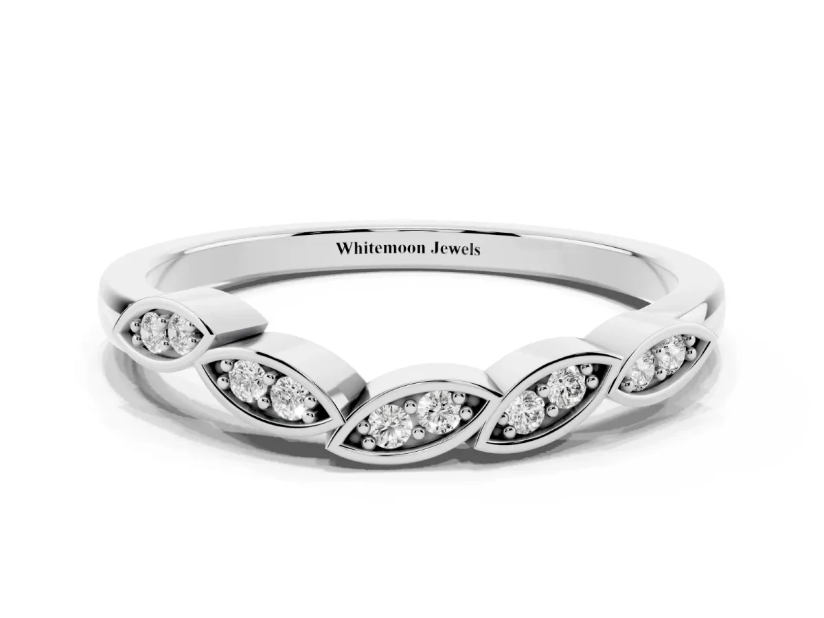 Marquise Diamond Leaf Eternity Band with Bezel Setting White gold