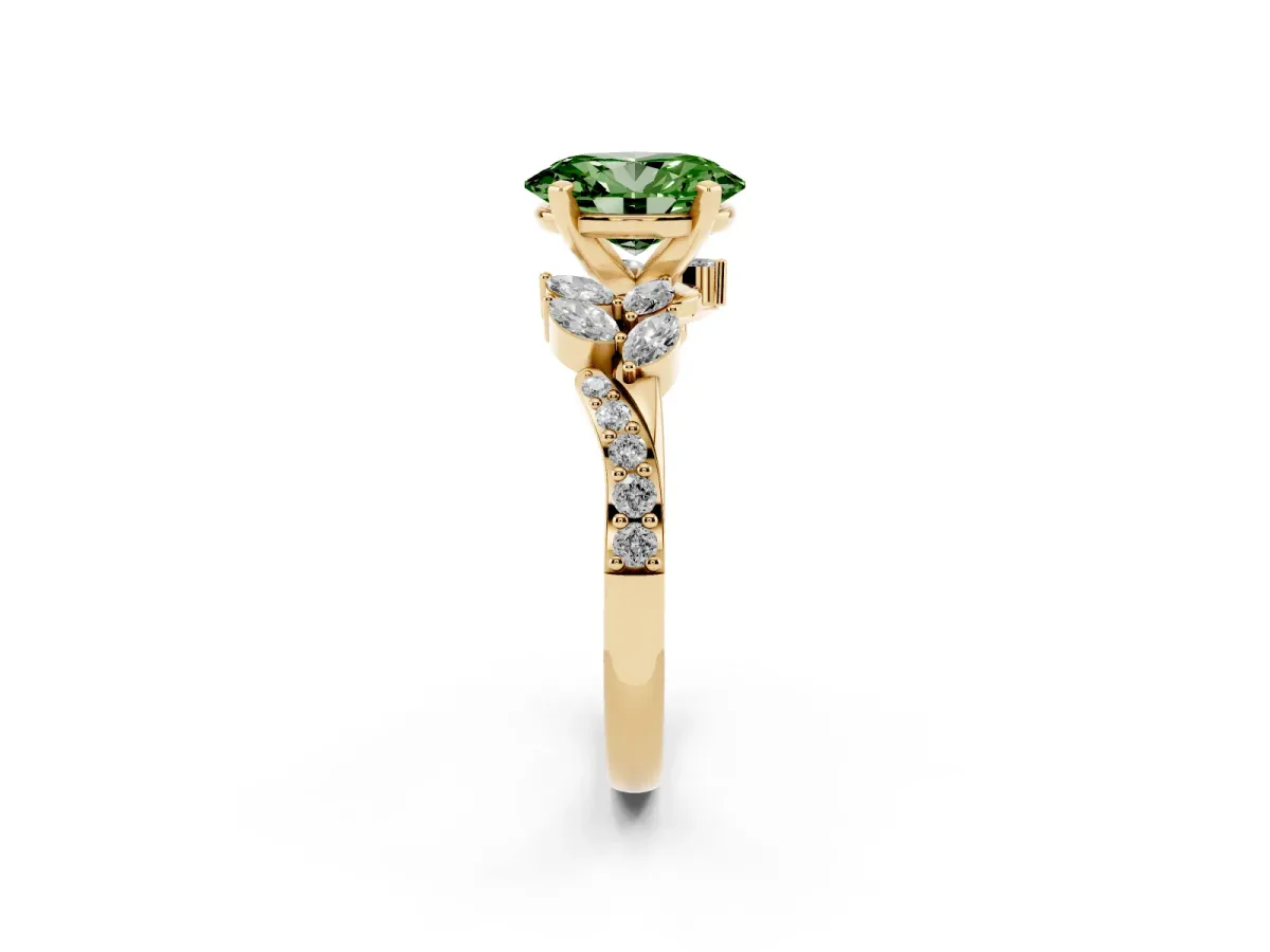Fancy Green Oval Cut Solitaire Marquise Twist Band with Six-Prong Setting Yellow gold