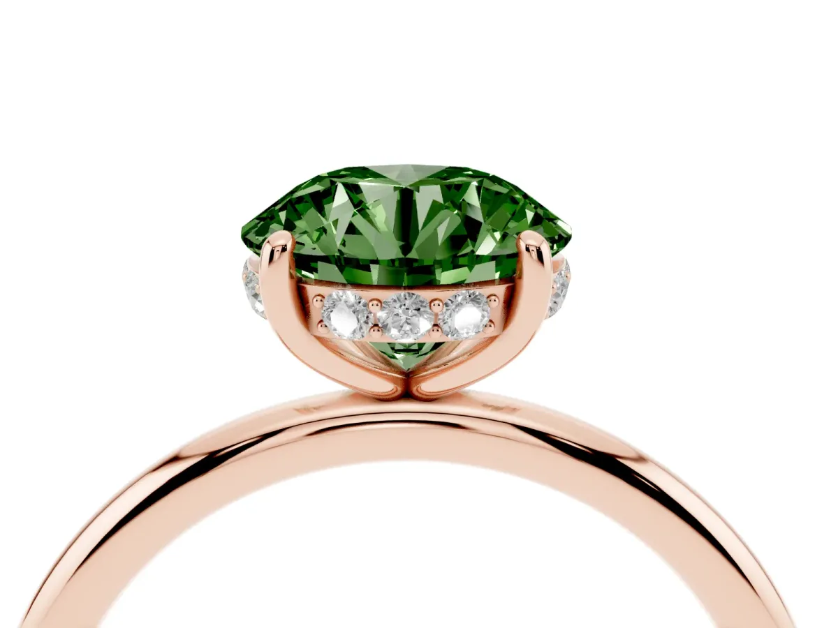 Fancy Green Round Cut Solitaire Diamond Ring with a Classic Band and Four-Prong Setting Rose gold