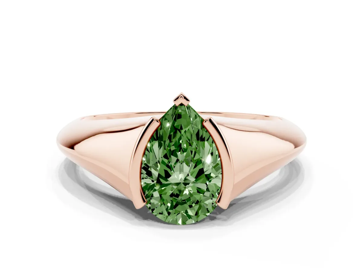 Fancy Green Pear Cut Solitaire Tension Set Diamond Ring Rose gold