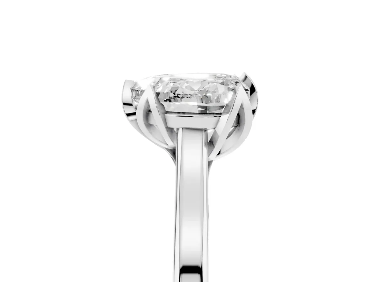 Heart Cut Diamond Solitaire Ring with Flower Prong Setting and Classic Band Silver