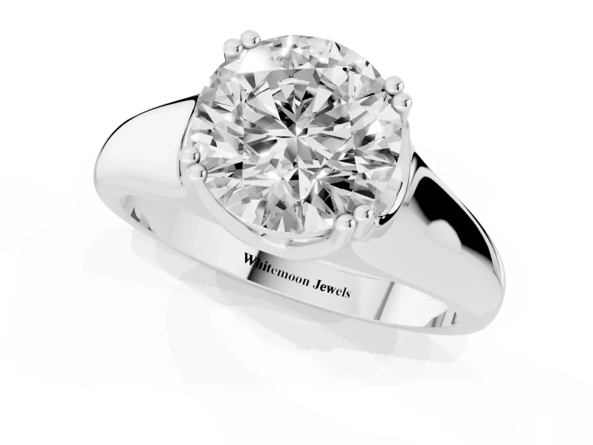 Round Cut Diamond Solitaire Ring with Wide Band and Prong Setting Silver