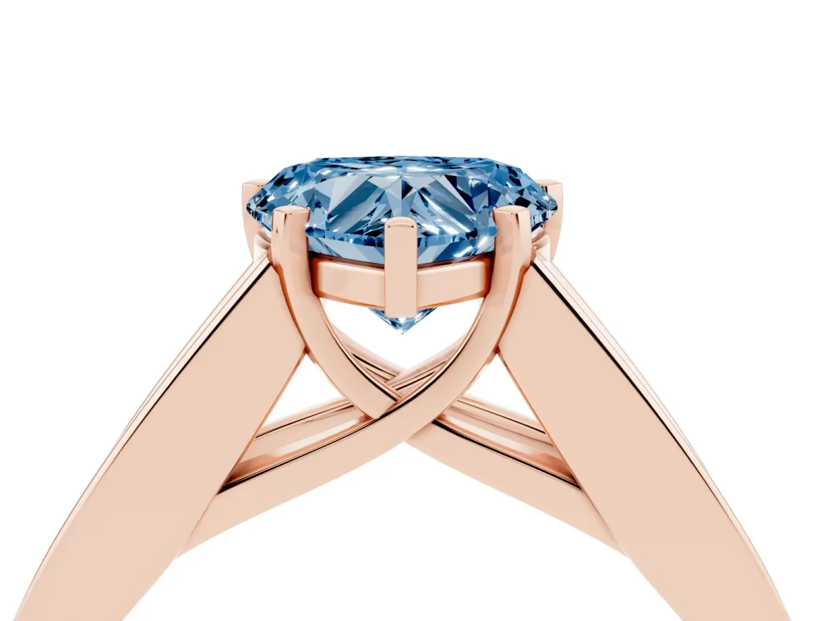 Fancy Blue Heart Cut Cut Channel Set Solitaire Ring with Four-Prong Setting Rose gold