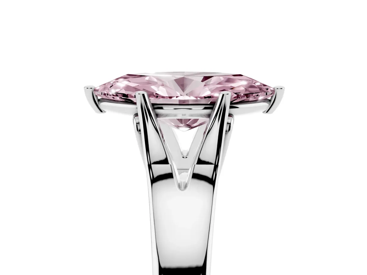 Fancy Pink Marquise Cut Solitaire Diamond Ring with Cathedral Band and Four-Prong Setting Silver