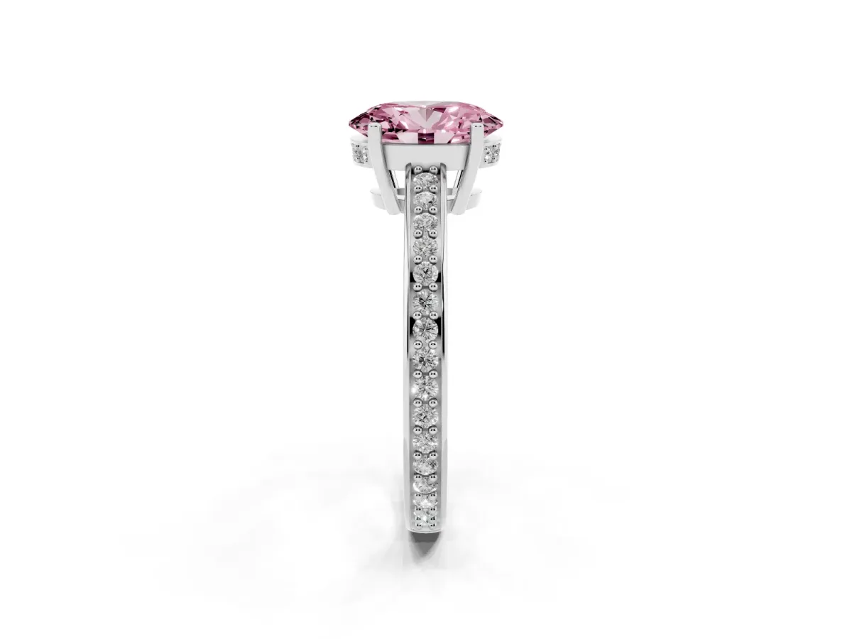 Fancy Pink Oval Cut Solitaire Pavé Band Prong Setting Ring Silver