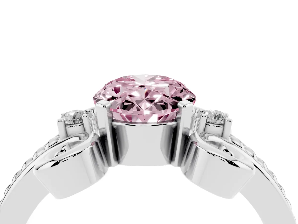 Fancy Pink Oval Cut Solitaire Twisted Band Scroll Prong Ring White gold