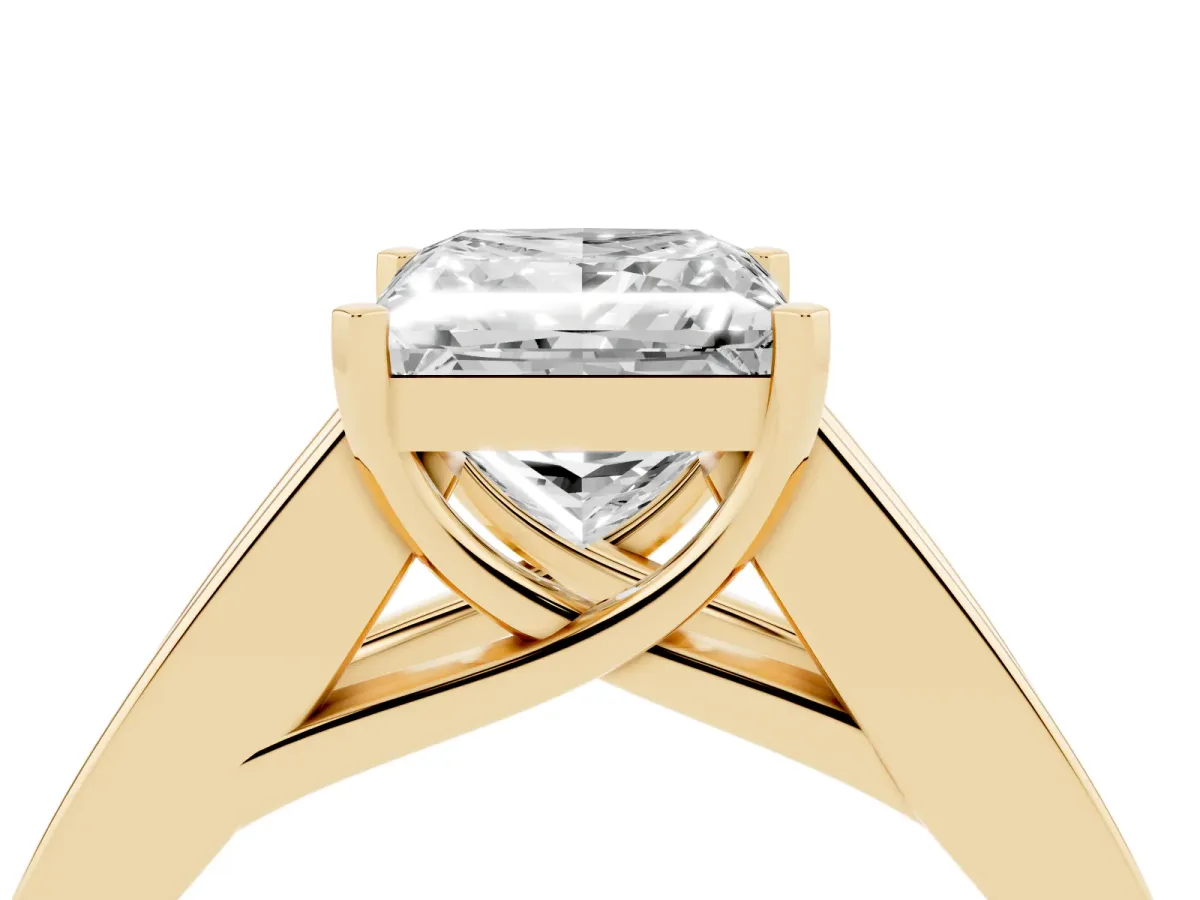 Princess Cut Cut Channel Set Solitaire Ring with Four-Prong Setting Yellow gold