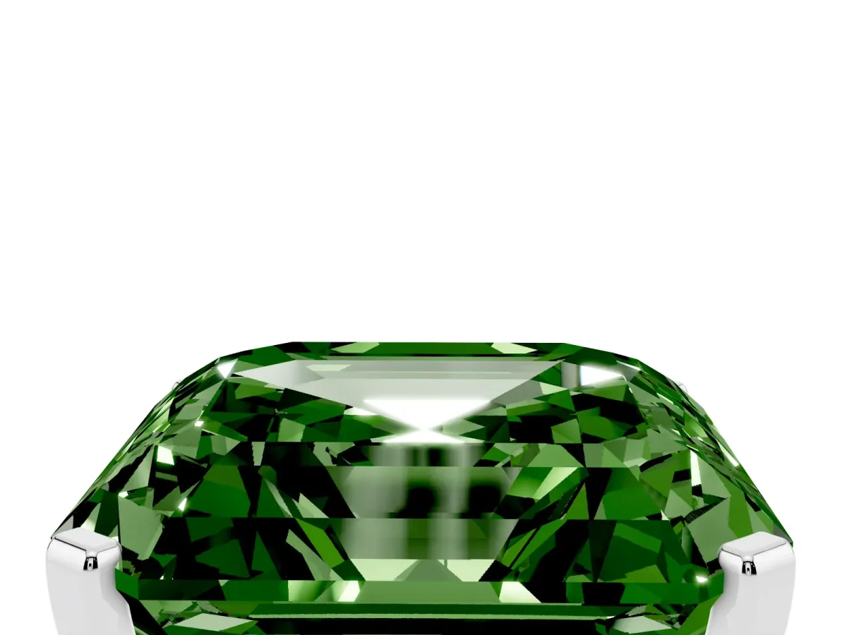 Fancy Green Asscher Cut Cut Three-Stone Solitaire Ring with Round Accent Diamonds and Four-Prong Setting Silver