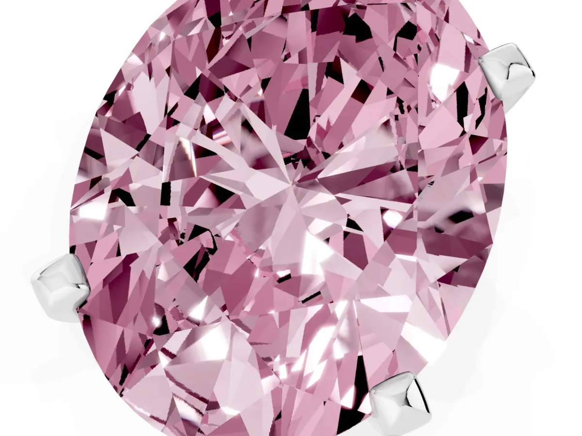Fancy Pink Oval Cut Diamond Solitaire Ring with Prong Setting and Classic Band Platinum