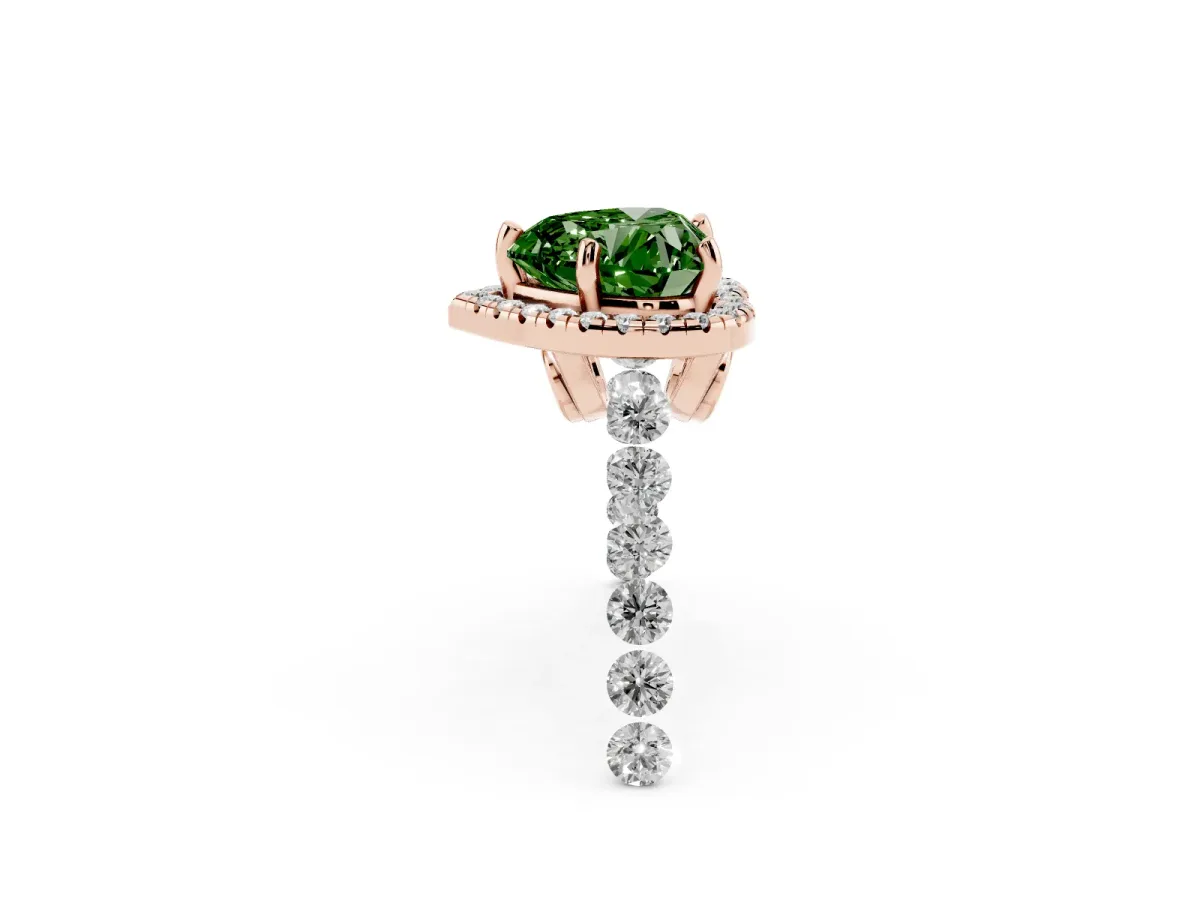 Fancy Green Heart Cut Halo Pavé Diamond Engagement Ring with Four-Prong Setting Rose gold