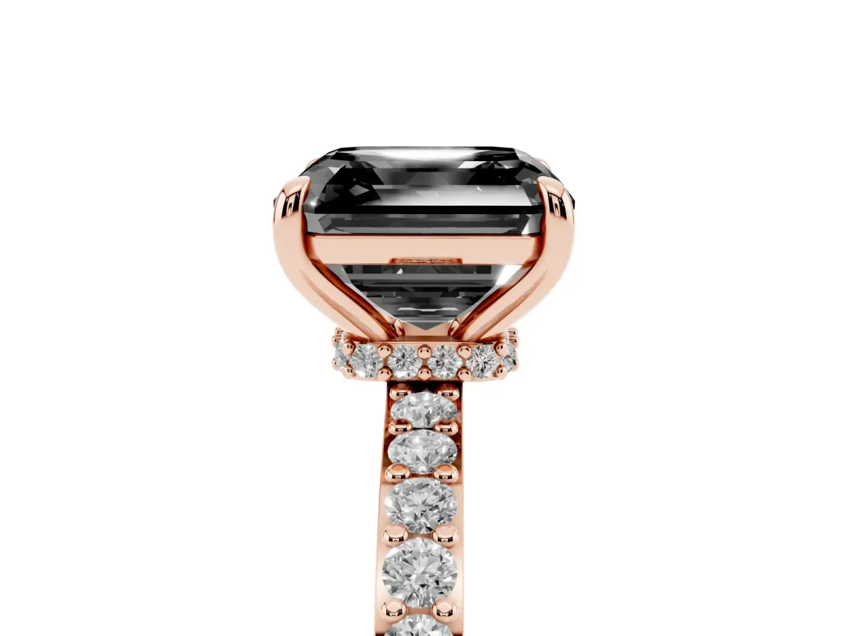 Fancy Black Asscher Cut Diamond Solitaire Engagement Ring with Pavé Band and Four-Prong Setting Rose gold