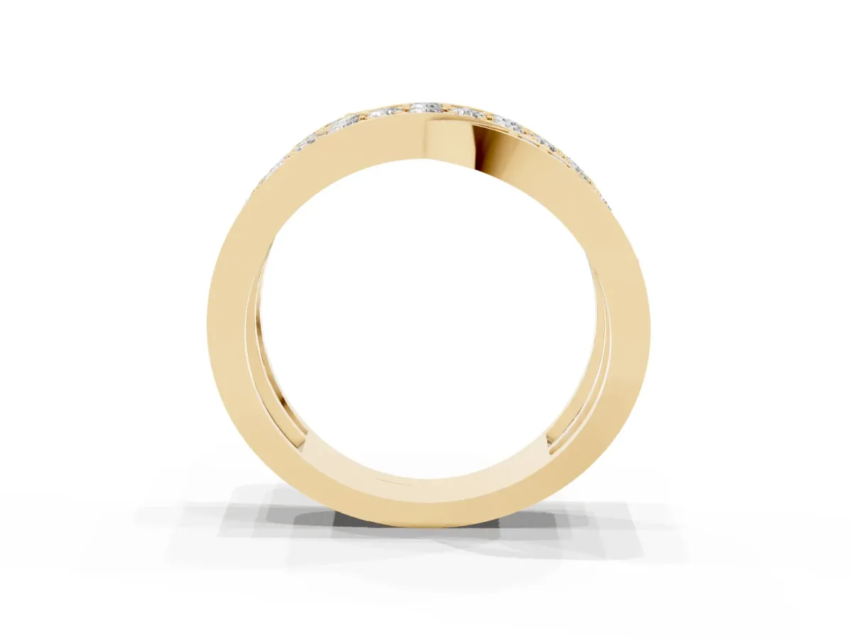 Pavé Round Diamond Crossover Band with Bead Prong Setting Yellow gold