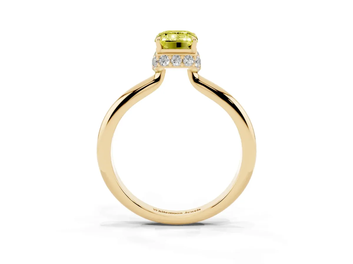 Fancy Yellow Emerald Cut Brilliant Solitaire Engagement Ring with Six-Prong Setting and Classic Band Yellow gold