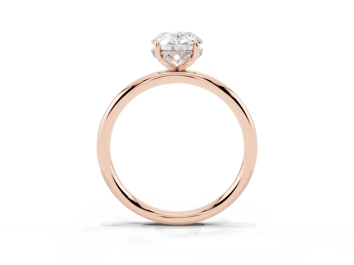 Oval Cut Solitaire Diamond Ring with a Classic Band and Four-Prong Setting Rose gold