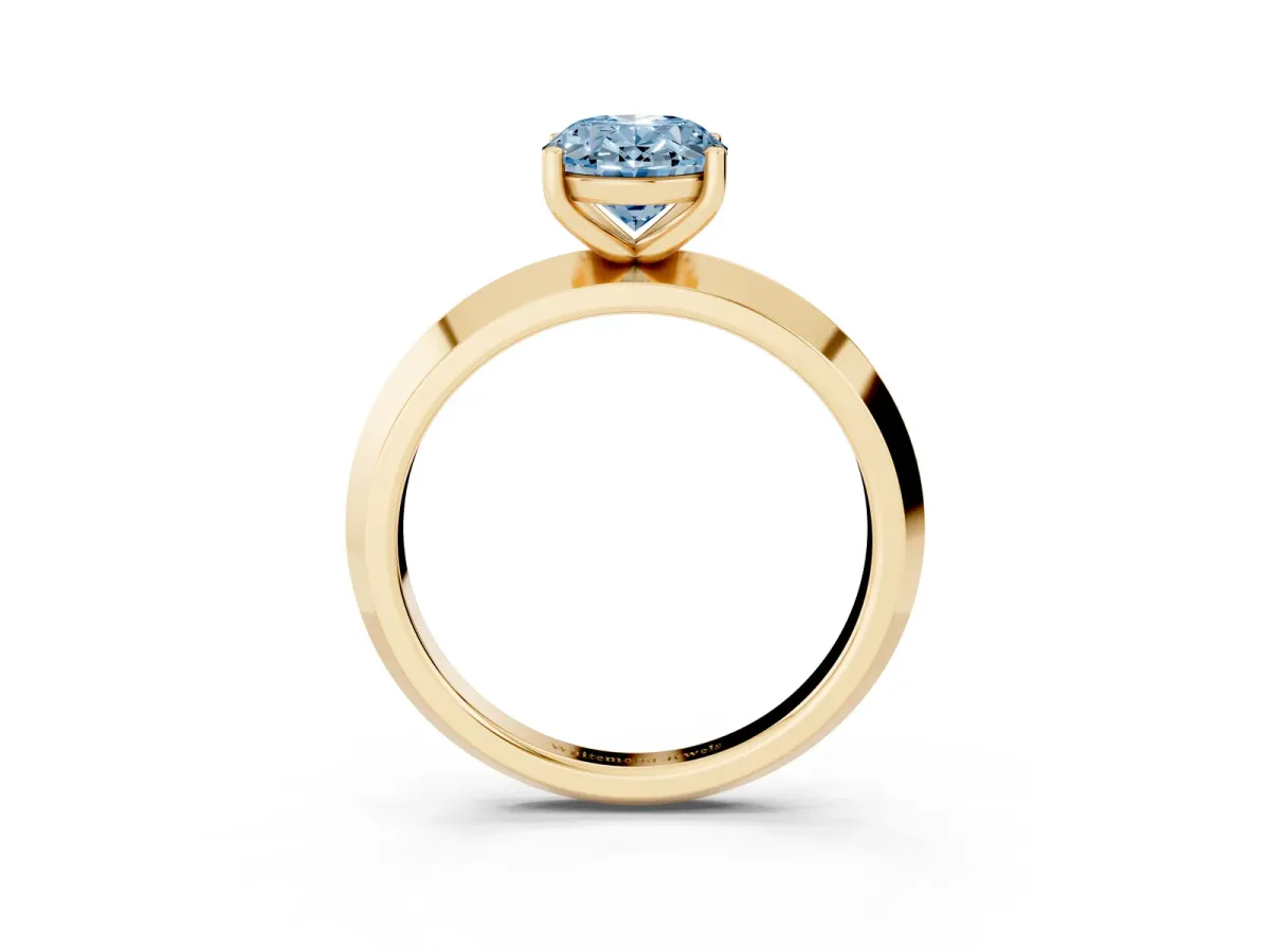 Fancy Blue Oval Cut Cut Solitaire Engagement Ring with Flat Band and Four-Prong Setting Yellow gold