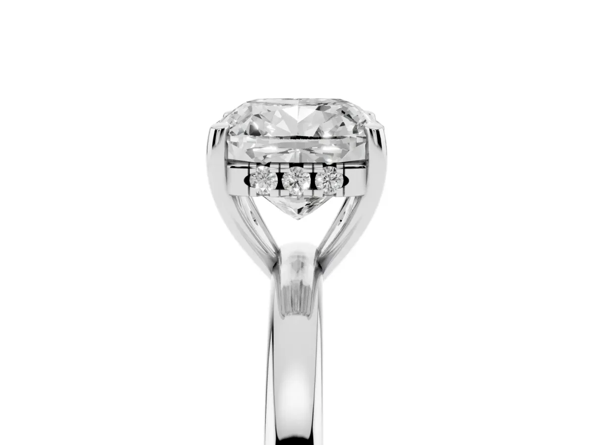 Cushion Cut Solitaire Diamond Ring with Prong Setting and Plain Band Silver