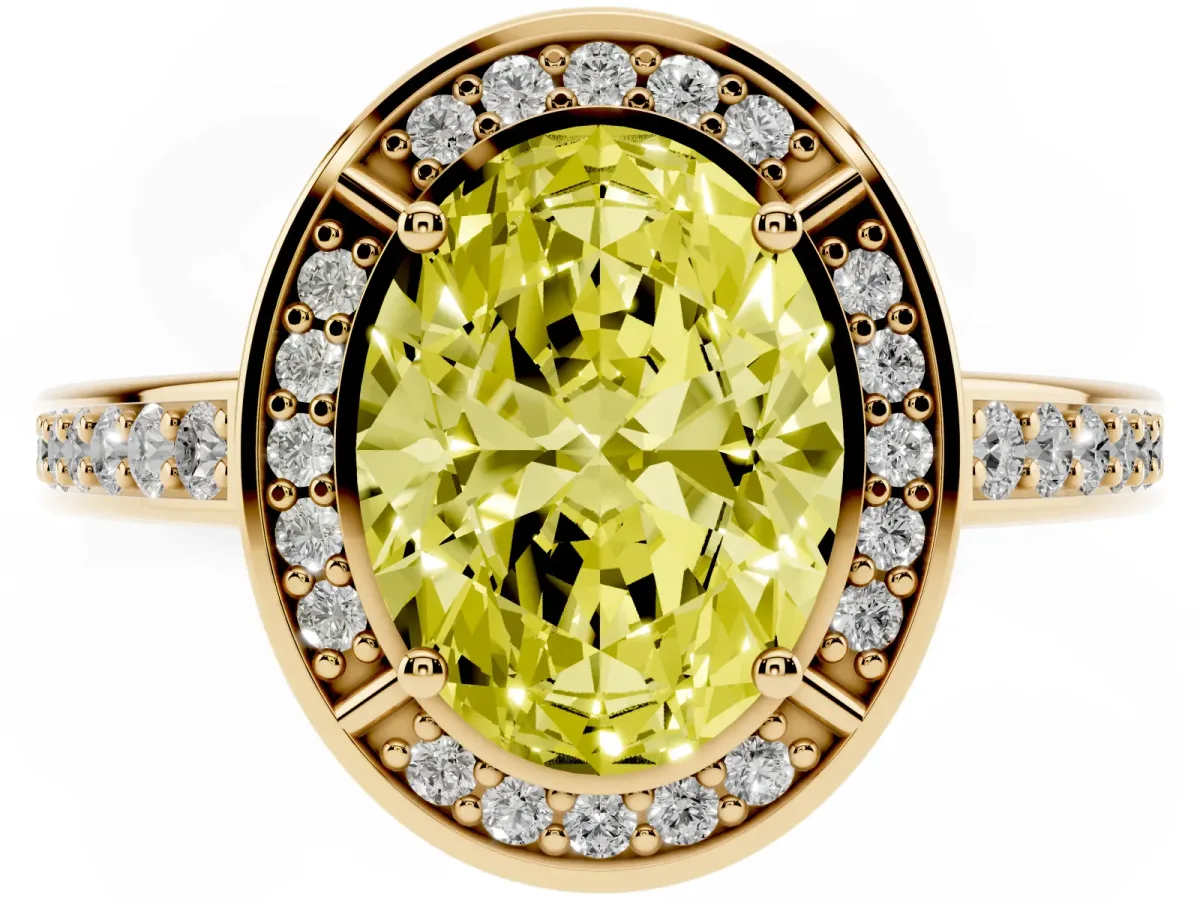 Fancy Yellow Oval Cut Cut Halo Pave Split Shank Prong Setting Ring Yellow gold