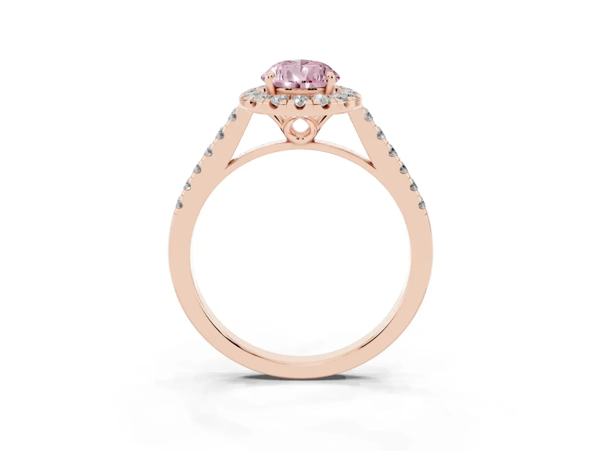 Fancy Pink Pear Cut Halo Pavé Diamond Engagement Ring with Four-Prong Setting Rose gold