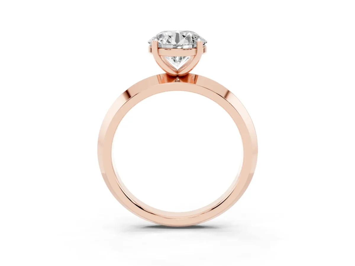 Round Cut Cut Solitaire Engagement Ring with Flat Band and Four-Prong Setting Rose gold