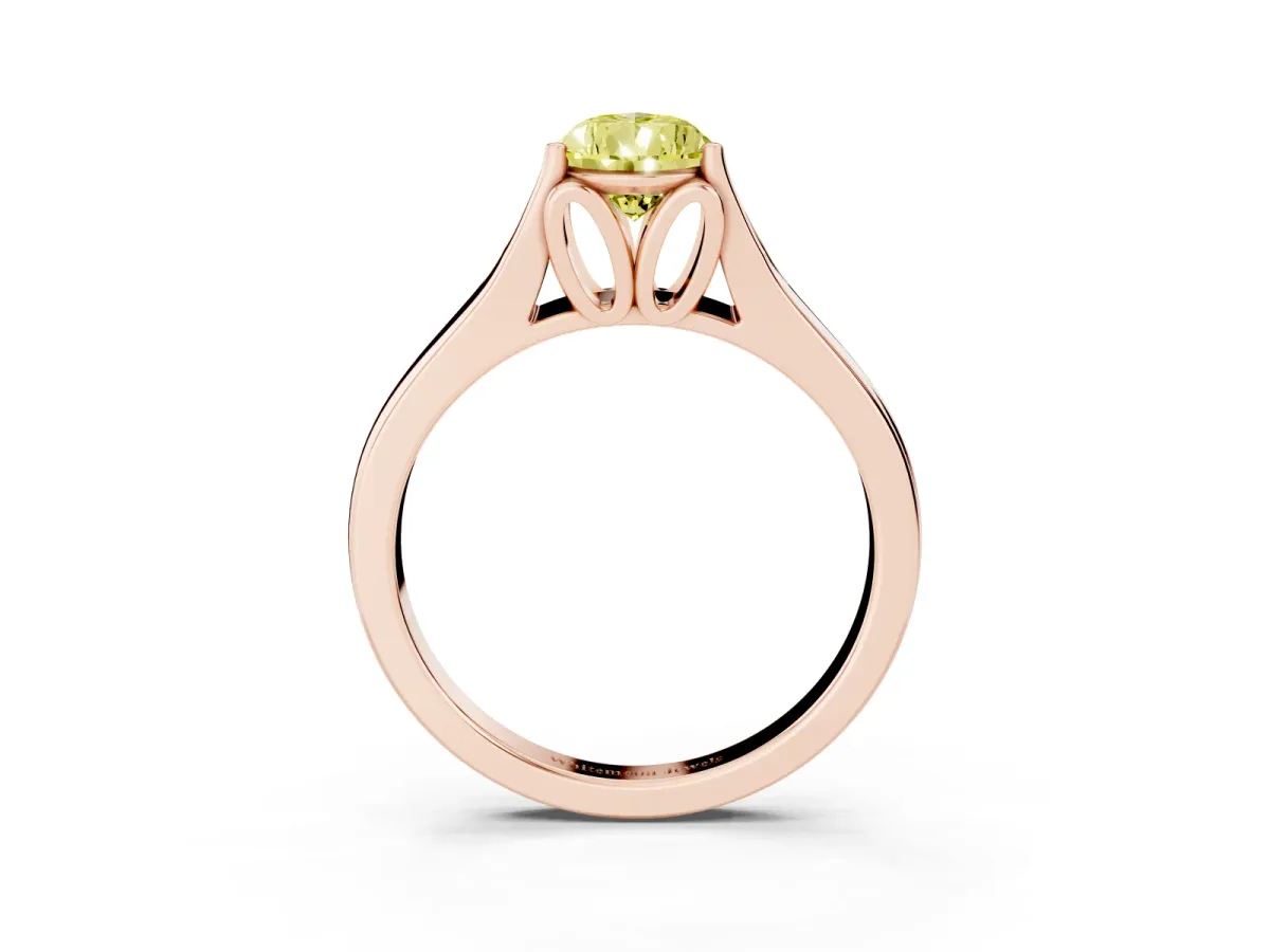 Fancy Yellow Pear Cut Solitaire Diamond Ring with Cathedral Band and Four-Prong Setting Rose gold