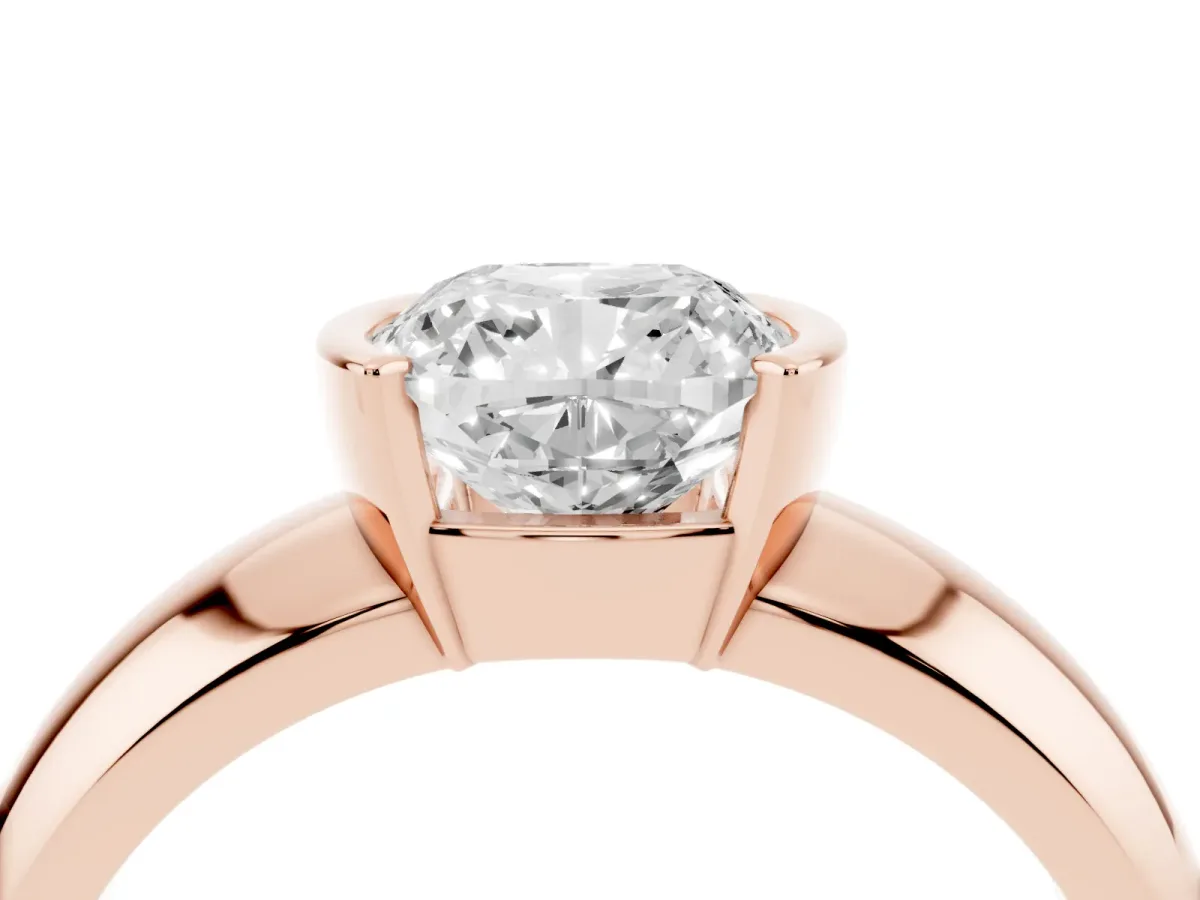 Cushion Cut Solitaire Tension Set Diamond Ring with Wide Band Rose gold