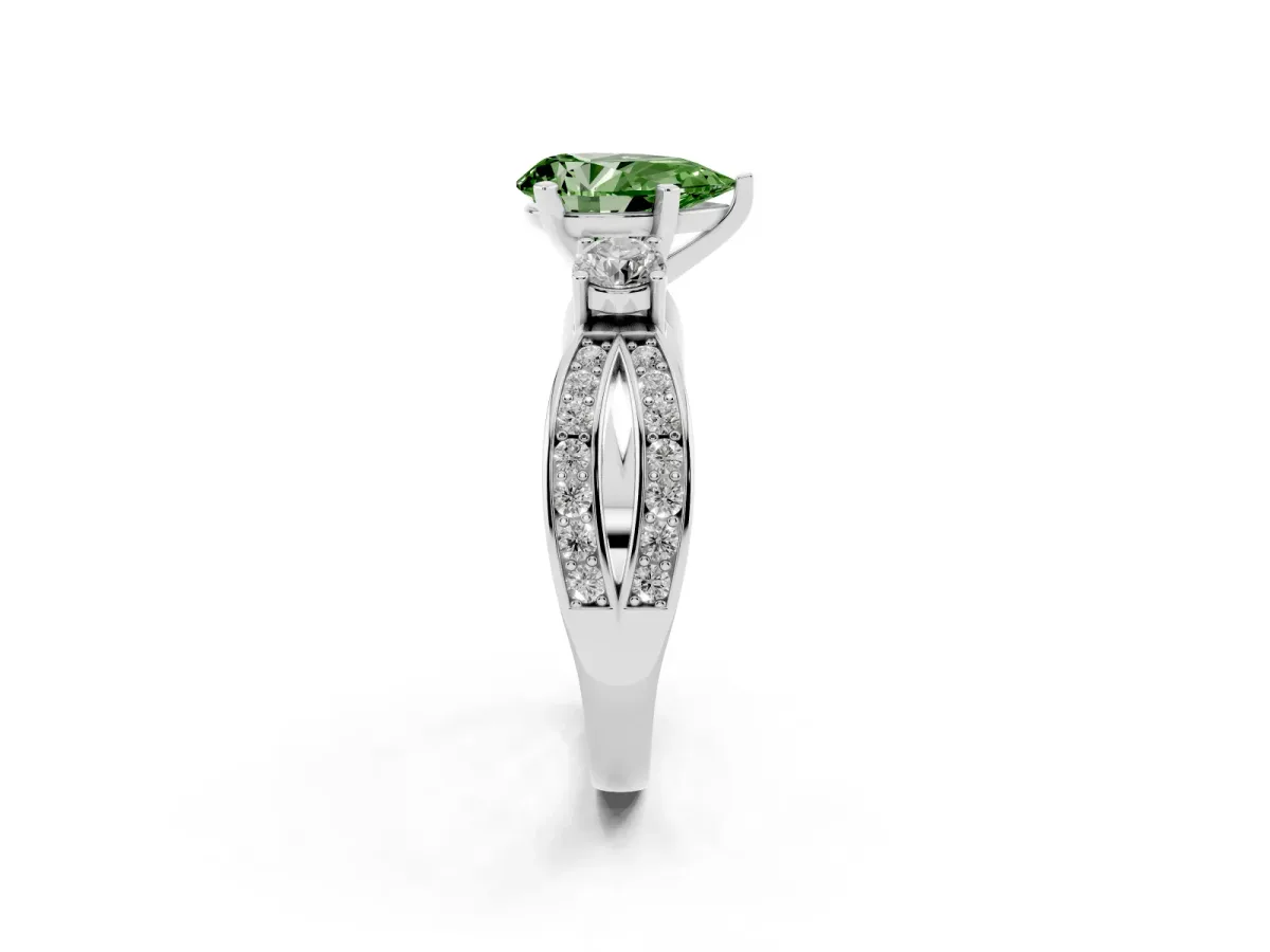 Fancy Green Three-Stone Pear Cut Cut Diamond Twist Band with Prong Setting Platinum