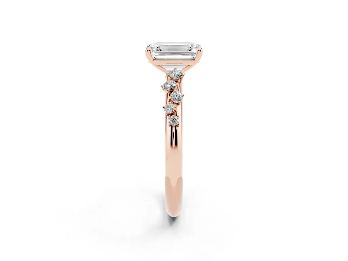 Emerald Cut Diamond Cluster Prong-Set Solitaire Ring Rose gold