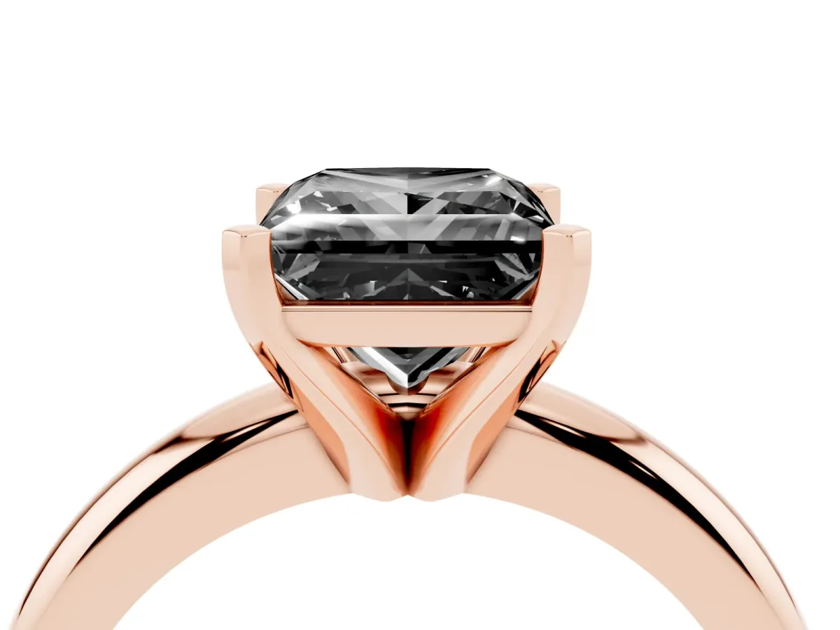 Fancy Black Princess Cut Diamond Solitaire Engagement Ring with Round Band and Four-Prong Setting Rose gold