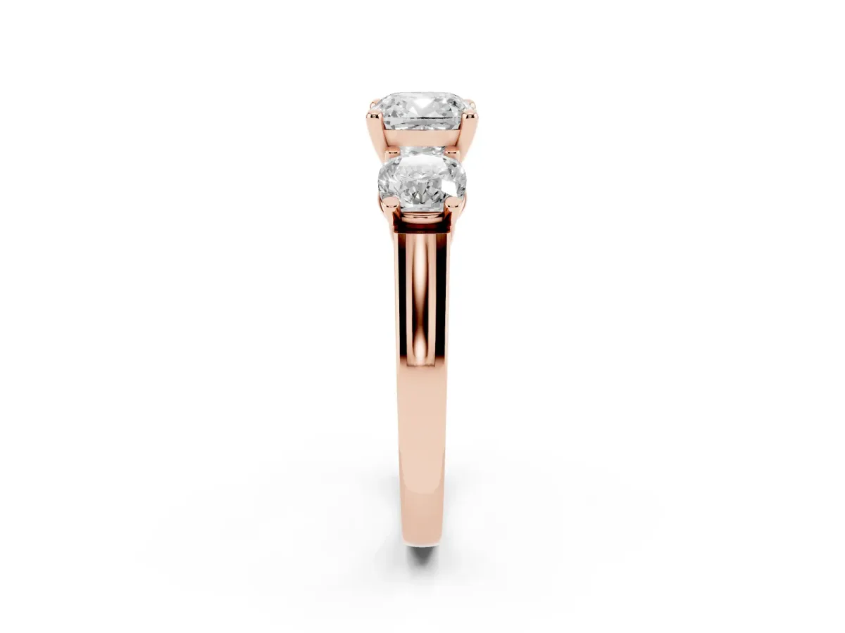 Three-Stone Cushion Cut Brilliant Diamond Trellis Ring with Comfort Fit Band Rose gold