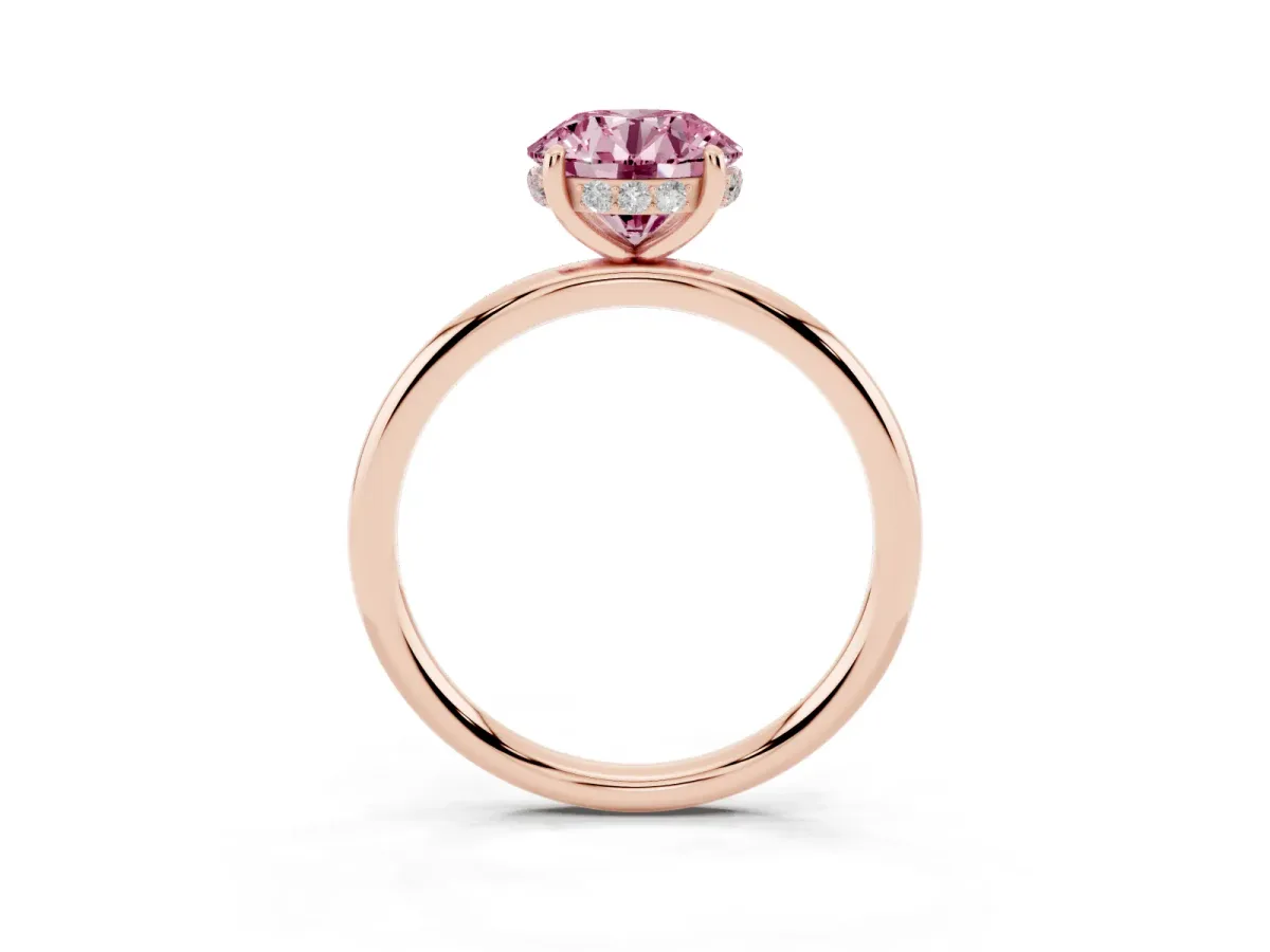Fancy Pink Round Cut Solitaire Diamond Ring with a Classic Band and Four-Prong Setting Rose gold
