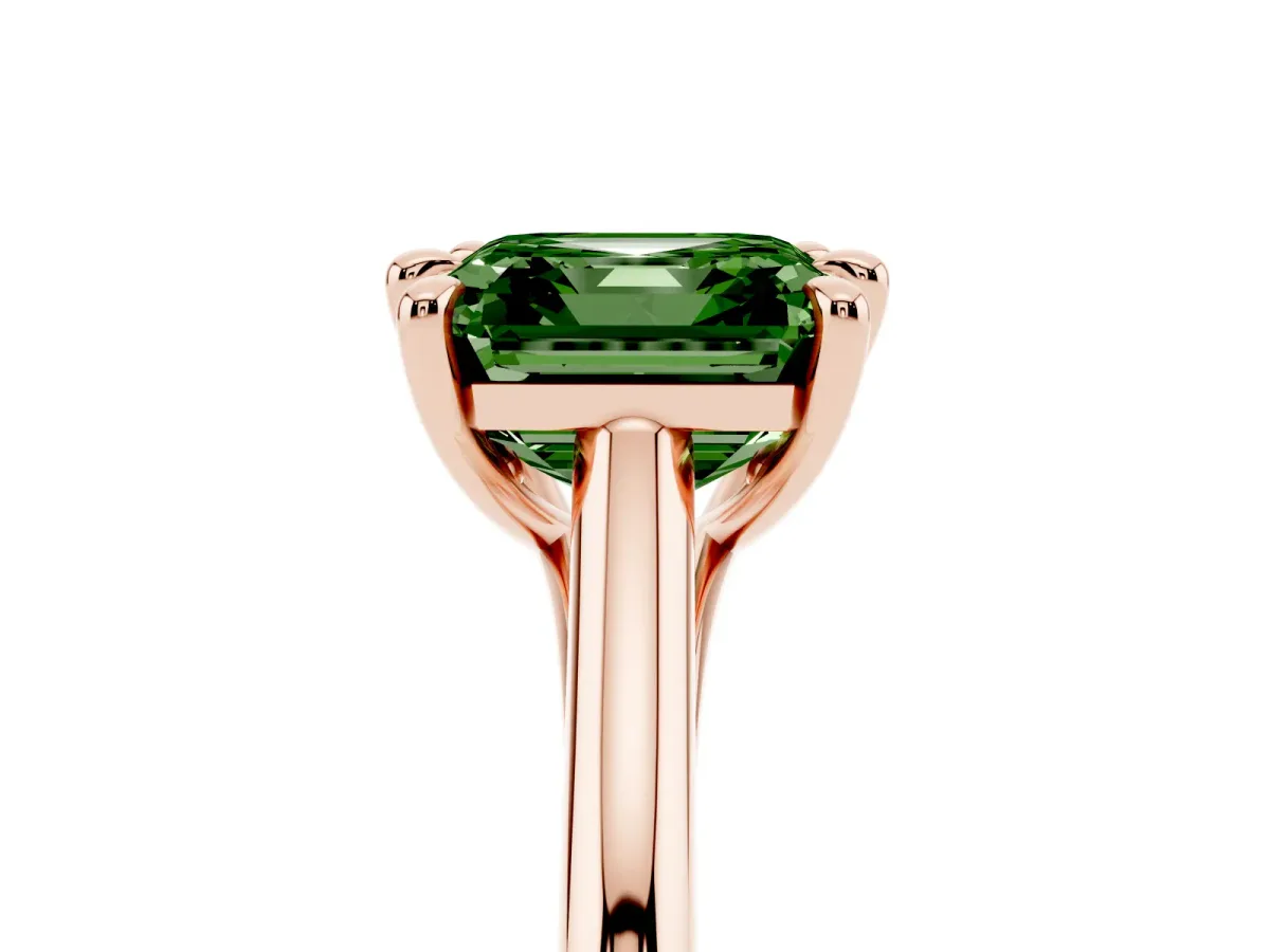 Fancy Green Asscher Cut Solitaire Engagement Ring with Six-Prong Setting and Classic Band Rose gold