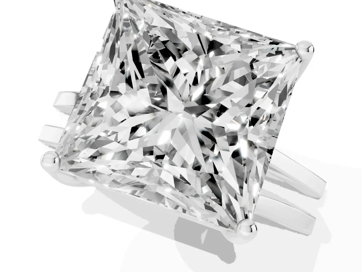 Princess Cut Cut Diamond Solitaire Engagement Ring with Tapered Plain Band and Four-Prong Setting White gold