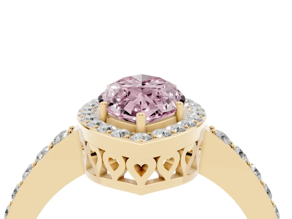 Fancy Pink Marquise Cut Halo Diamond Pavé Band Ring with Prong Setting Yellow gold