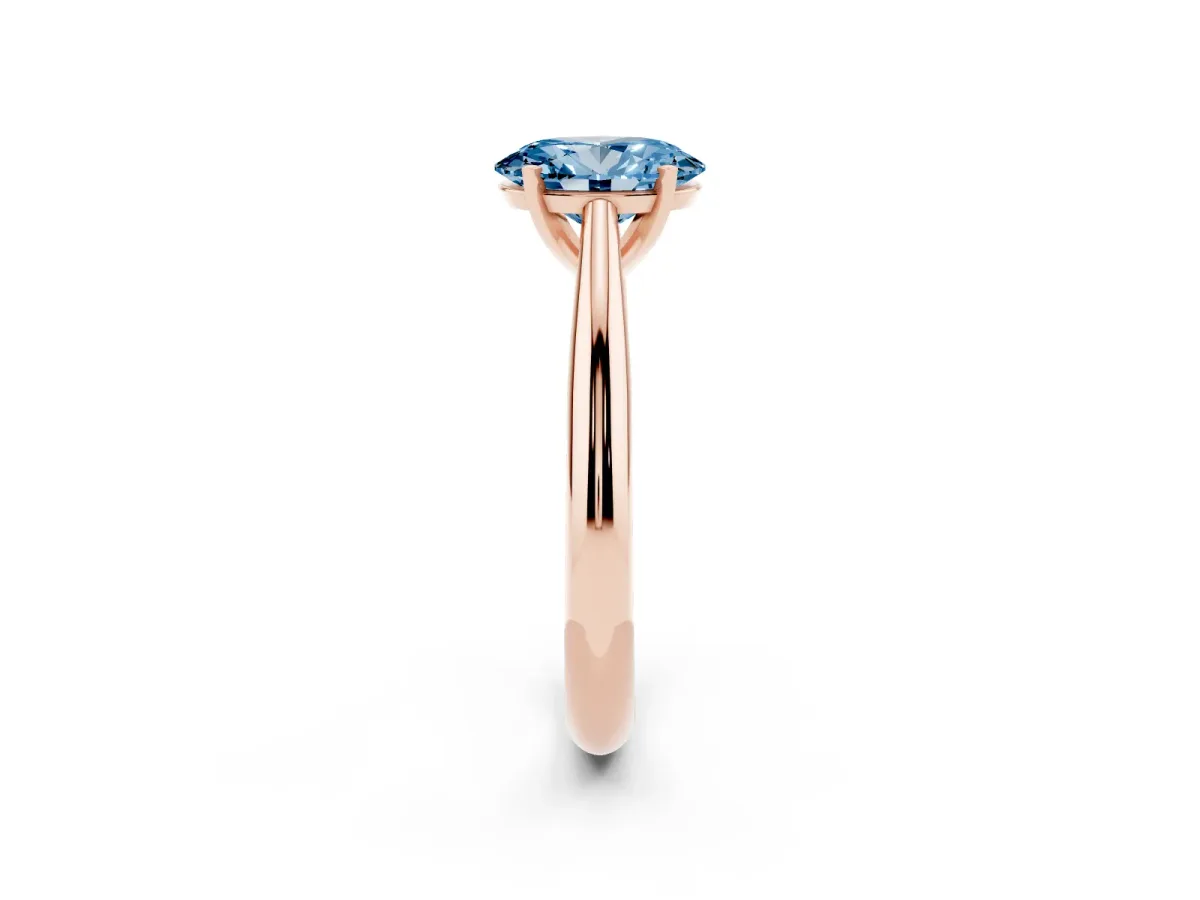 Fancy Blue Oval Cut Diamond Solitaire Engagement Ring with Cathedral Setting and Four-Prong Mount Rose gold