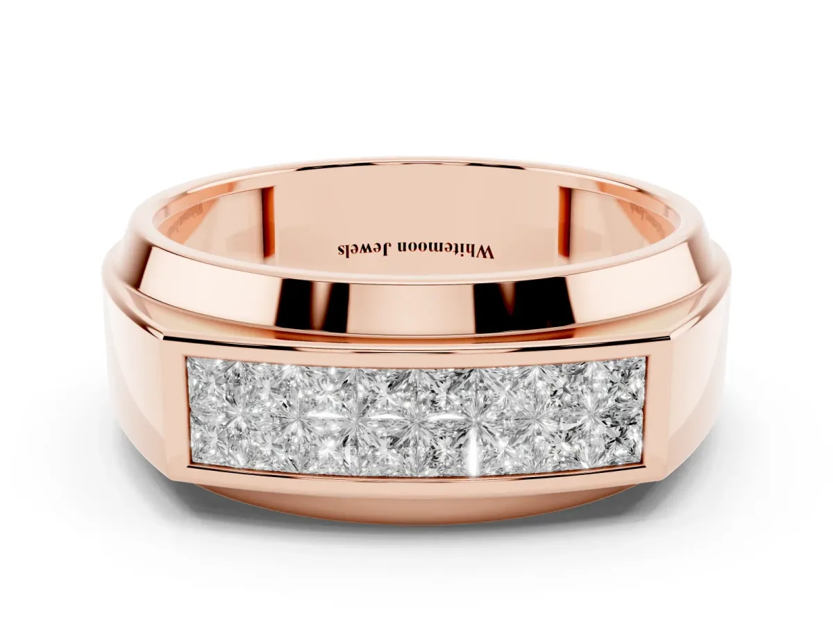 Princess Diamond Pavé Panel Mens Band Rose gold