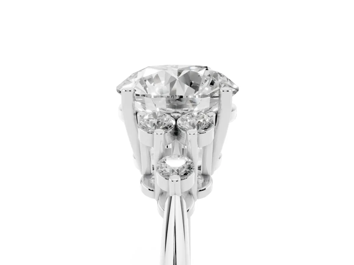 Round Cut Cut Diamond Cluster Ring with Solitaire Band and Four-Prong Setting Silver