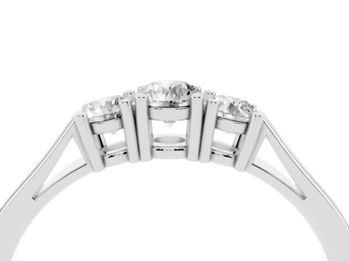 Three-Stone Round Cut Diamond Channel Set Band with Prong Setting Silver
