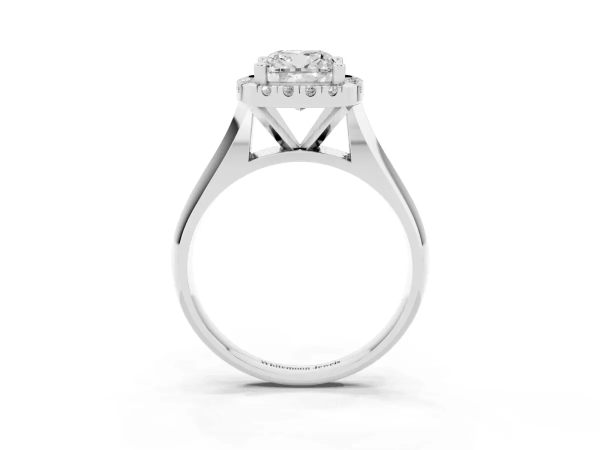 Cushion Cut Cut Halo Solitaire Engagement Ring with Square Band and Four-Prong Setting Silver