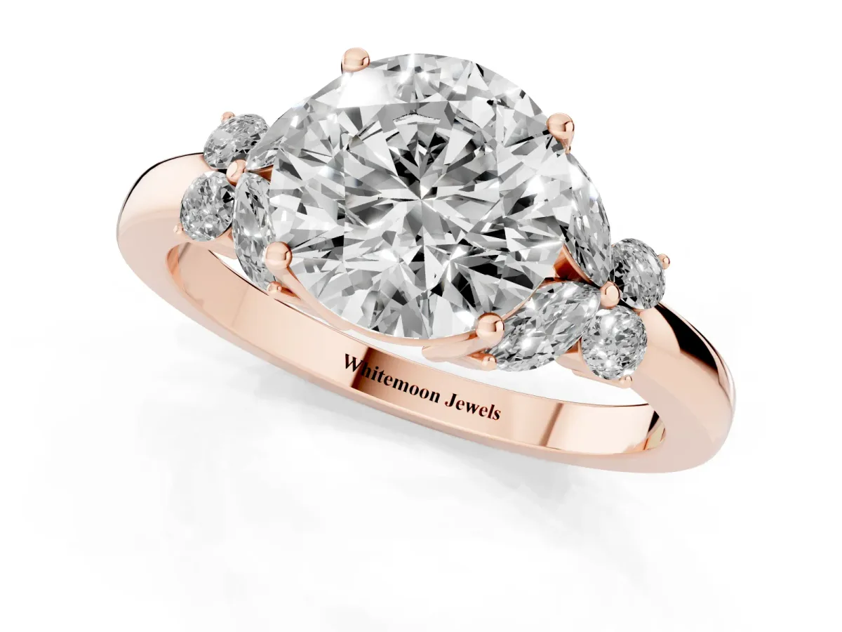 Round Cut Cut Solitaire Floral Diamond Ring with Four-Prong Setting Rose gold